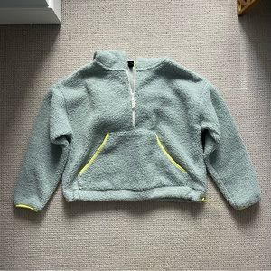 Wild Fable Anorak Half Zip Cropped Two-Tone Sherpa Hoodie | Teal and Lime